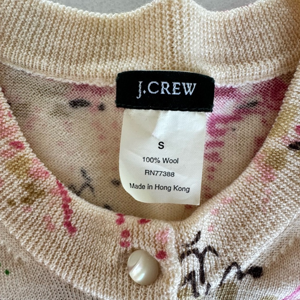 J. Crew Wool Cardigan with Pink, Green and Brown Details - Picture 2 of 5